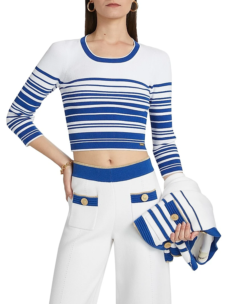 Yukio Striped Cropped Crewneck Top