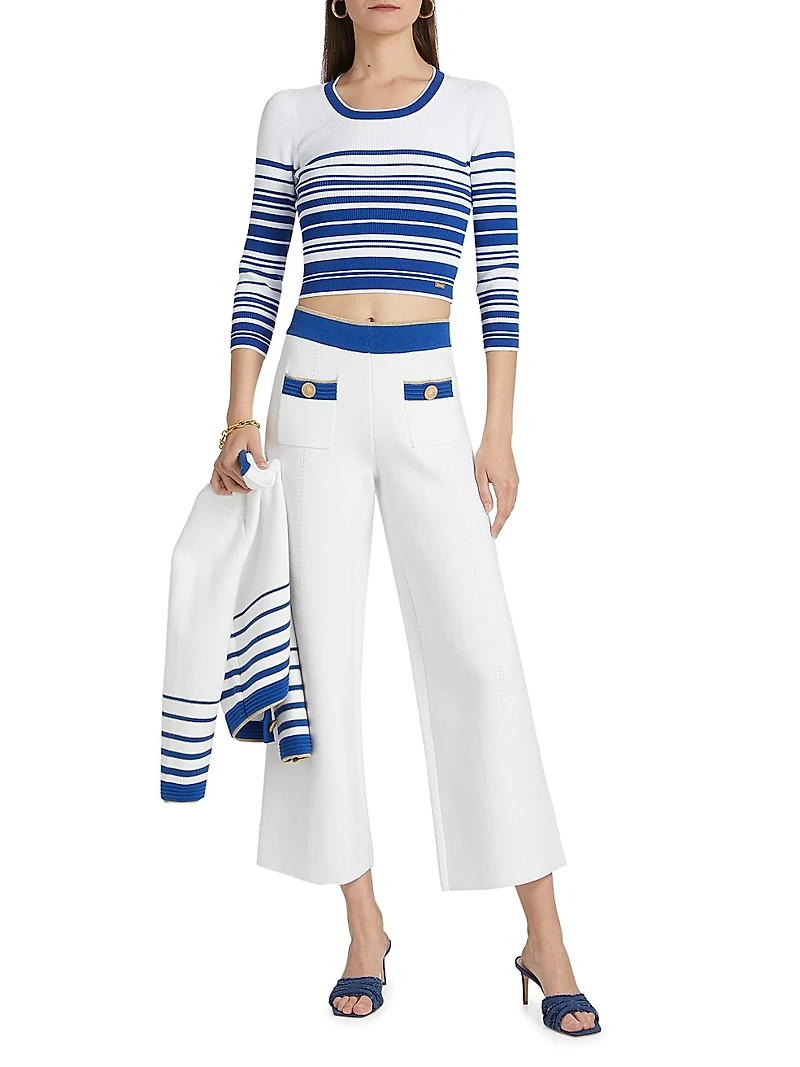 Yukio Striped Cropped Crewneck Top