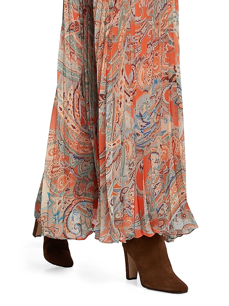 Torin Paisley Pleated Maxi Skirt