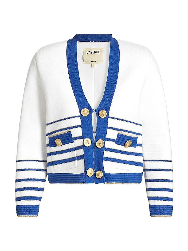 Catie Striped V-Neck Knit Sweater Blazer