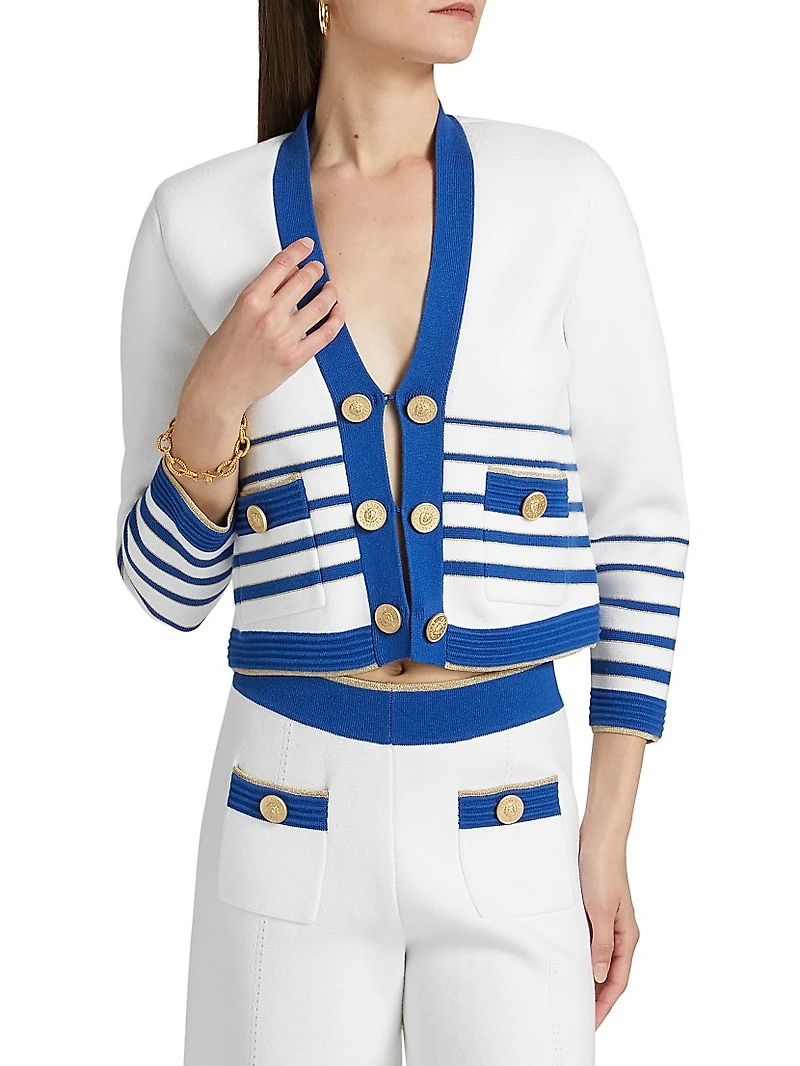 Catie Striped V-Neck Knit Sweater Blazer