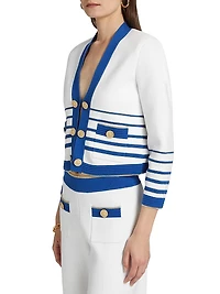 Catie Striped V-Neck Knit Sweater Blazer