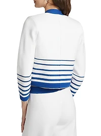 Catie Striped V-Neck Knit Sweater Blazer