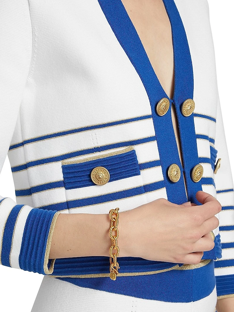 Catie Striped V-Neck Knit Sweater Blazer