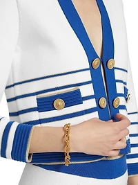 Catie Striped V-Neck Knit Sweater Blazer