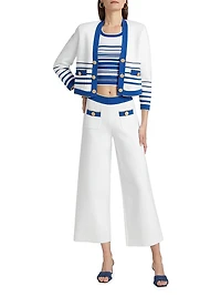 Catie Striped V-Neck Knit Sweater Blazer