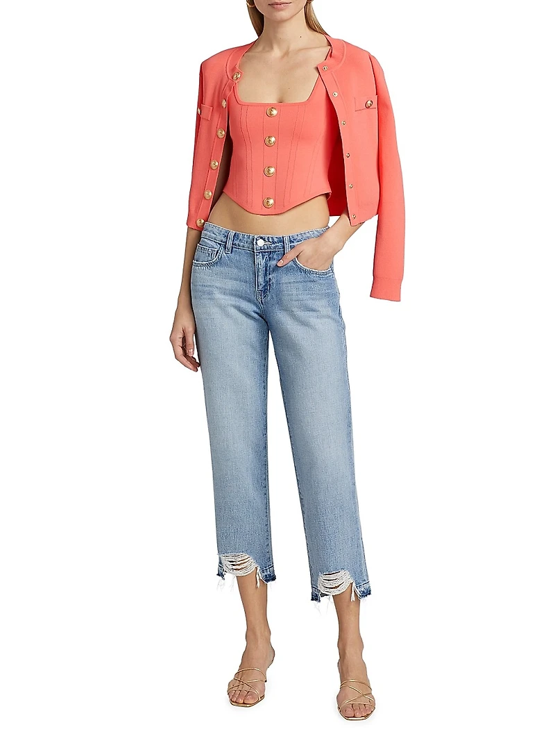 Saga Knit Corset Button-Front Top