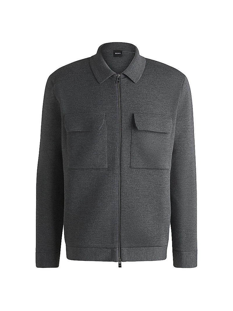 Zip-Up Regular-Fit Cardigan Wool