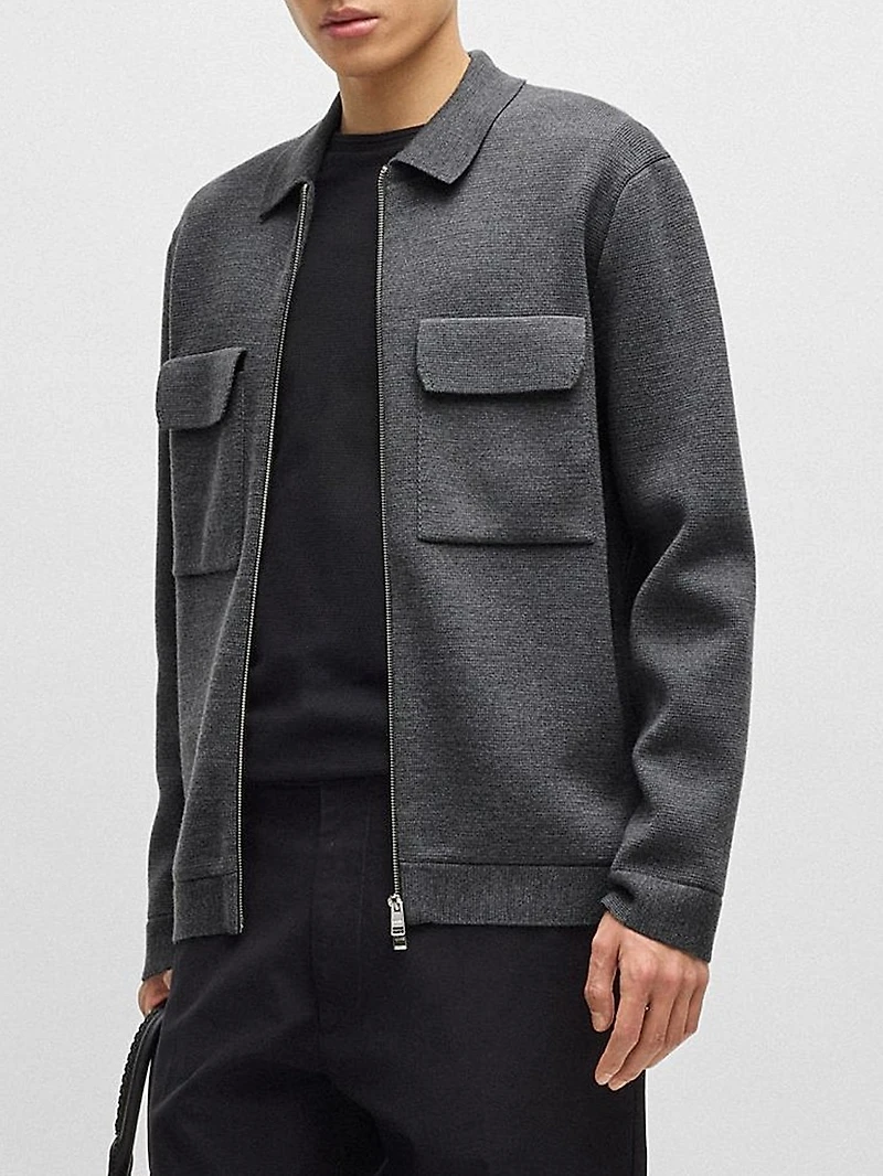 Zip-Up Regular-Fit Cardigan Wool