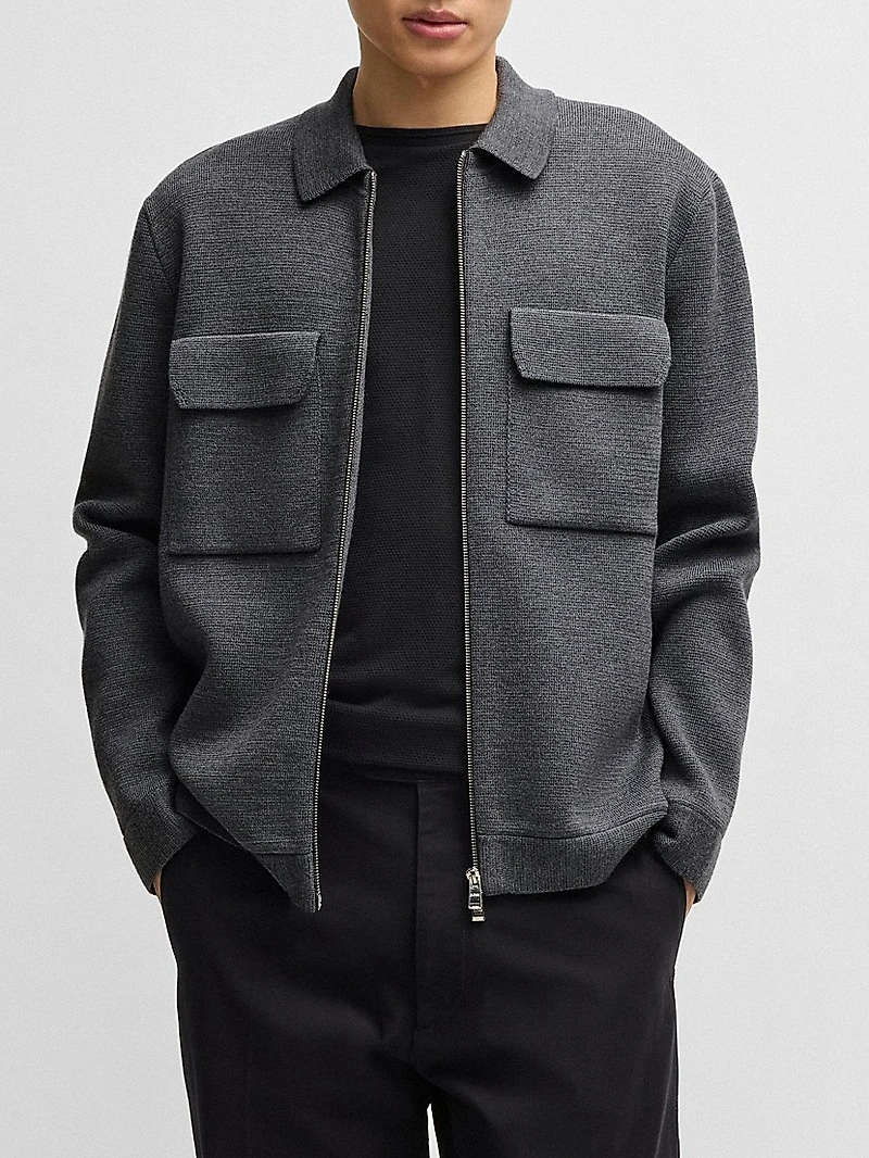 Zip-Up Regular-Fit Cardigan Wool