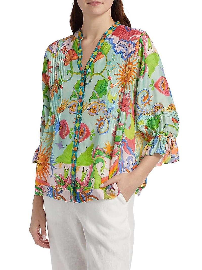 Plus Vacanza Abstract Silk Blouse