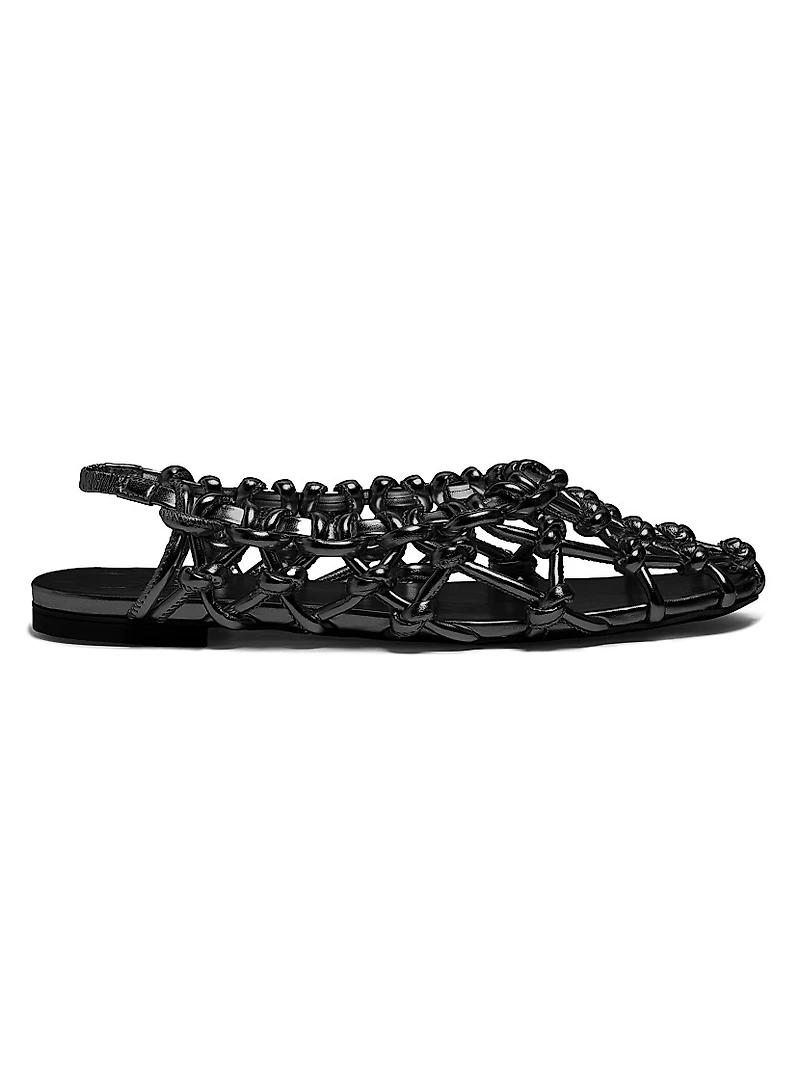 Viviane Metallic Knot Woven Slingback Flat Sandals