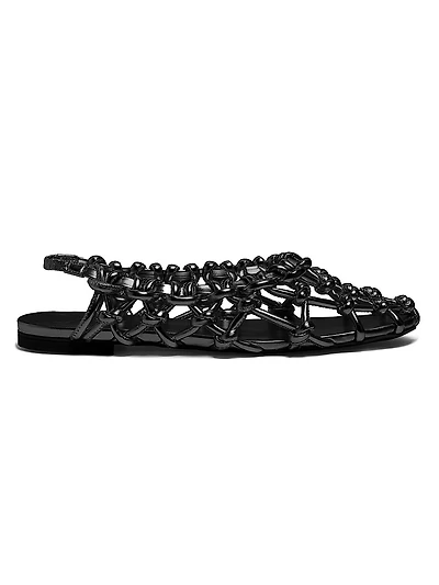 Viviane Metallic Knot Woven Slingback Flat Sandals