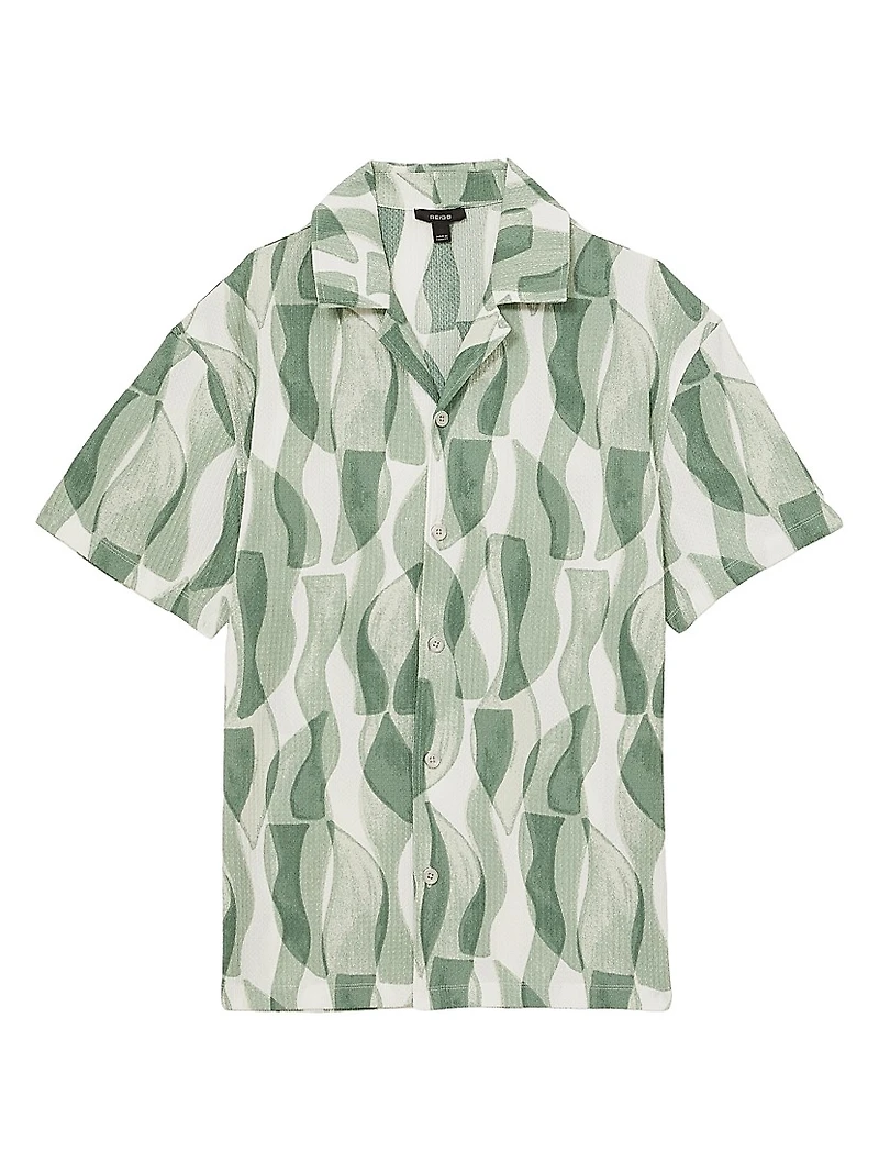 Taro Textured Printed Cuban Shirt