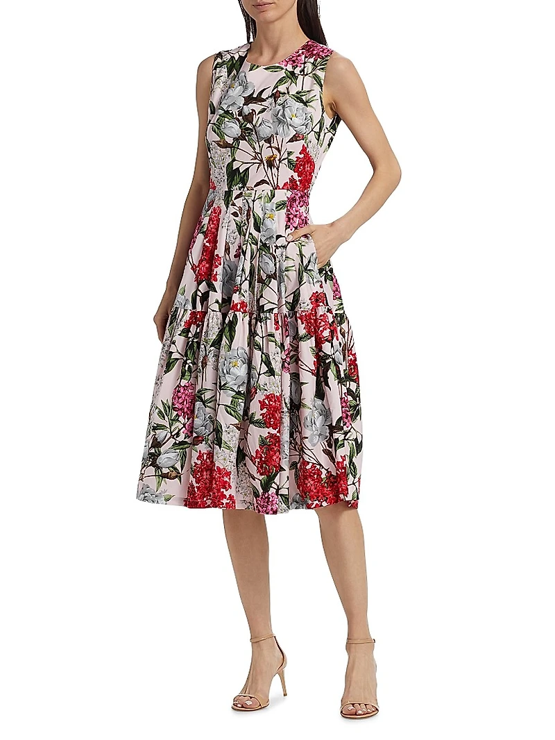 Rose Stretch Cotton Midi-Dress