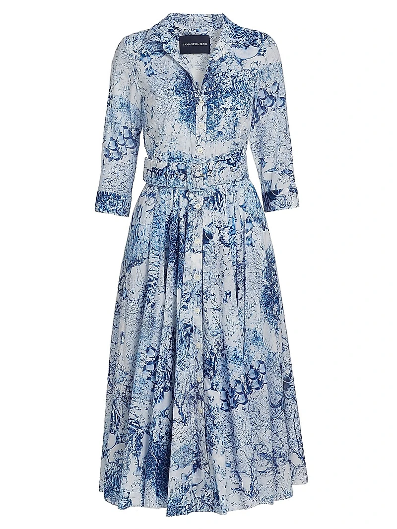 Aster Ocean Tile Cotton Shirtdress