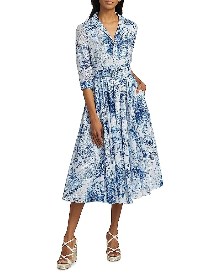 Aster Ocean Tile Cotton Shirtdress