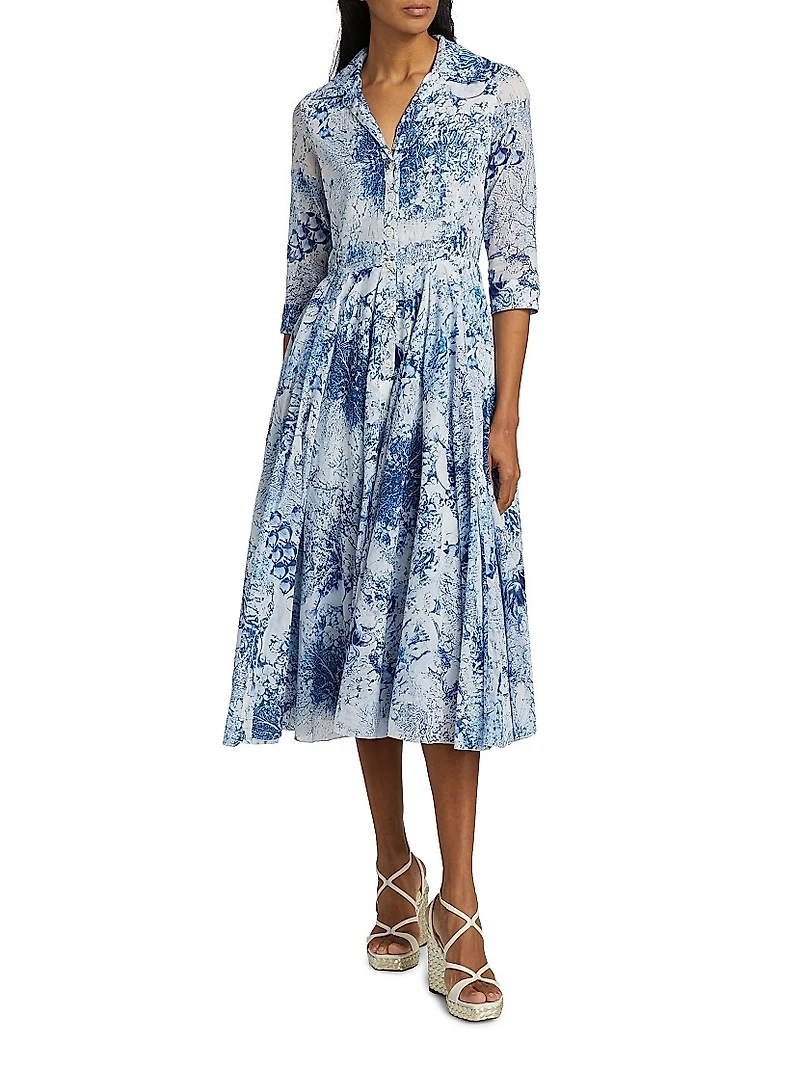 Aster Ocean Tile Cotton Shirtdress