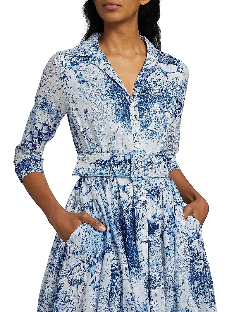 Aster Ocean Tile Cotton Shirtdress