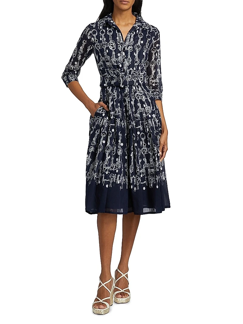 Audrey Horse Chain Cotton Shirtdress