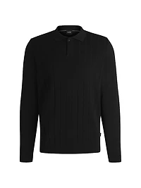 Wool Polo Sweater with Knitted Stripes