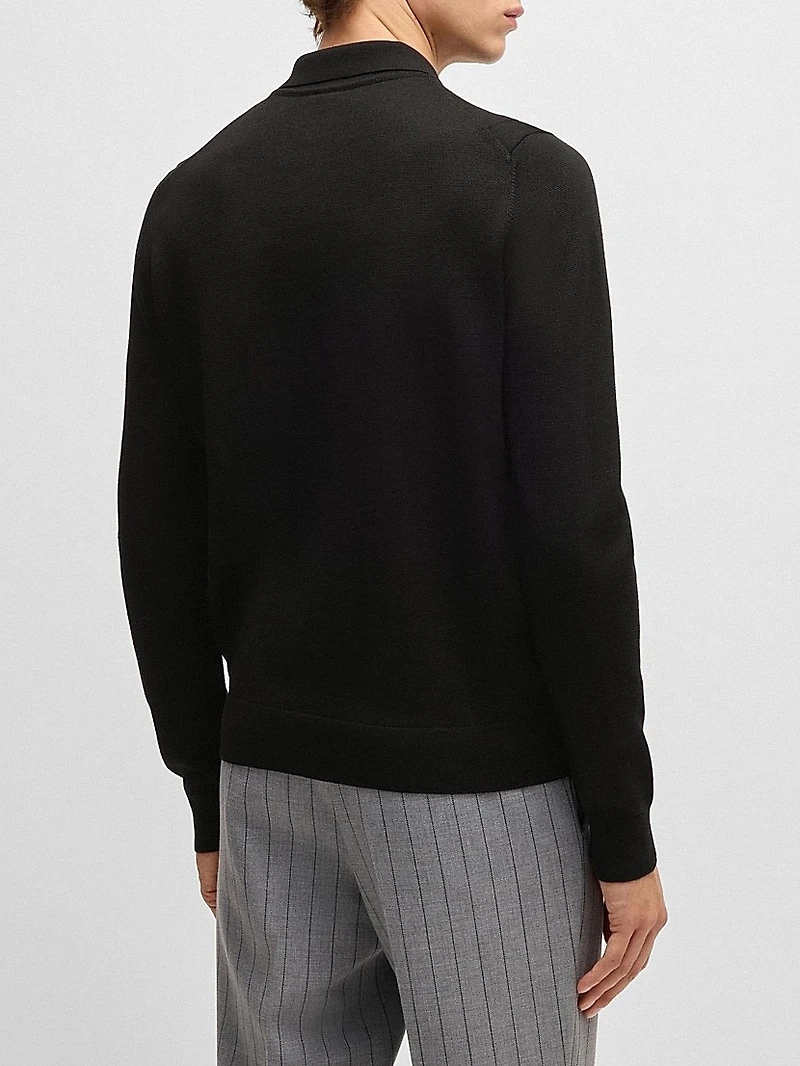 Wool Polo Sweater with Knitted Stripes