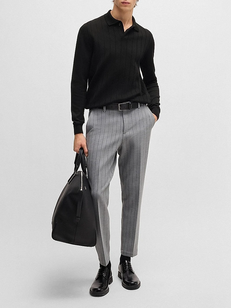 Wool Polo Sweater with Knitted Stripes