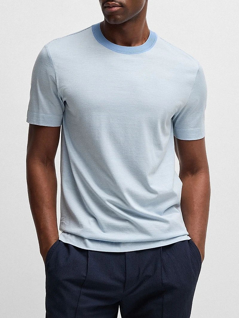Cotton-Silk T-Shirt with Fineline Stripes