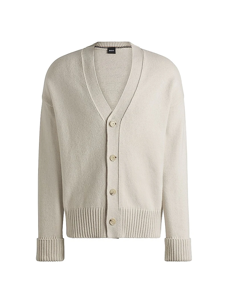 Relaxed-Fit Cardigan with Button Front and Ribbed Cuffs