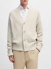 Relaxed-Fit Cardigan with Button Front and Ribbed Cuffs