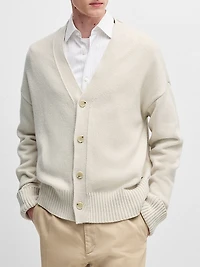 Relaxed-Fit Cardigan with Button Front and Ribbed Cuffs