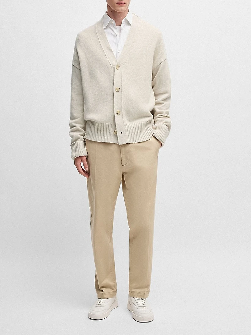 Relaxed-Fit Cardigan with Button Front and Ribbed Cuffs