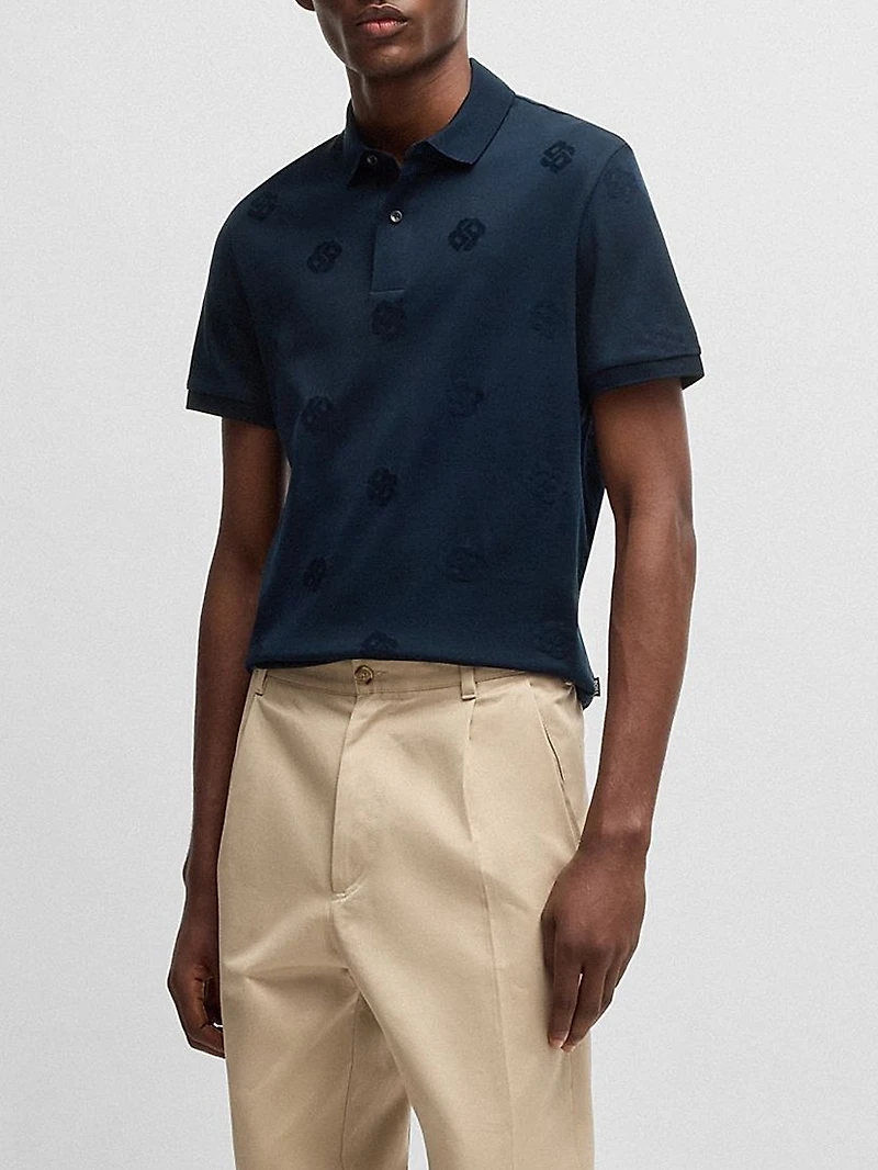 Mercerized-Cotton Polo Shirt with Double B Monograms