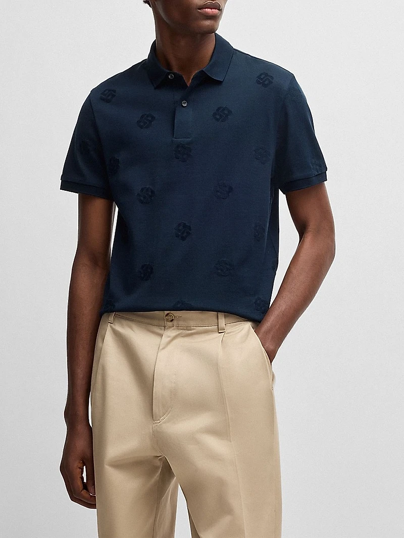 Mercerized-Cotton Polo Shirt with Double B Monograms