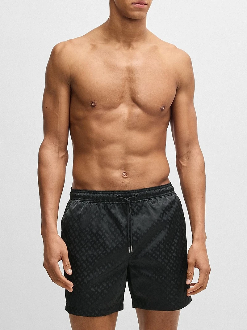 Swim Shorts with All-Over Tonal Monograms