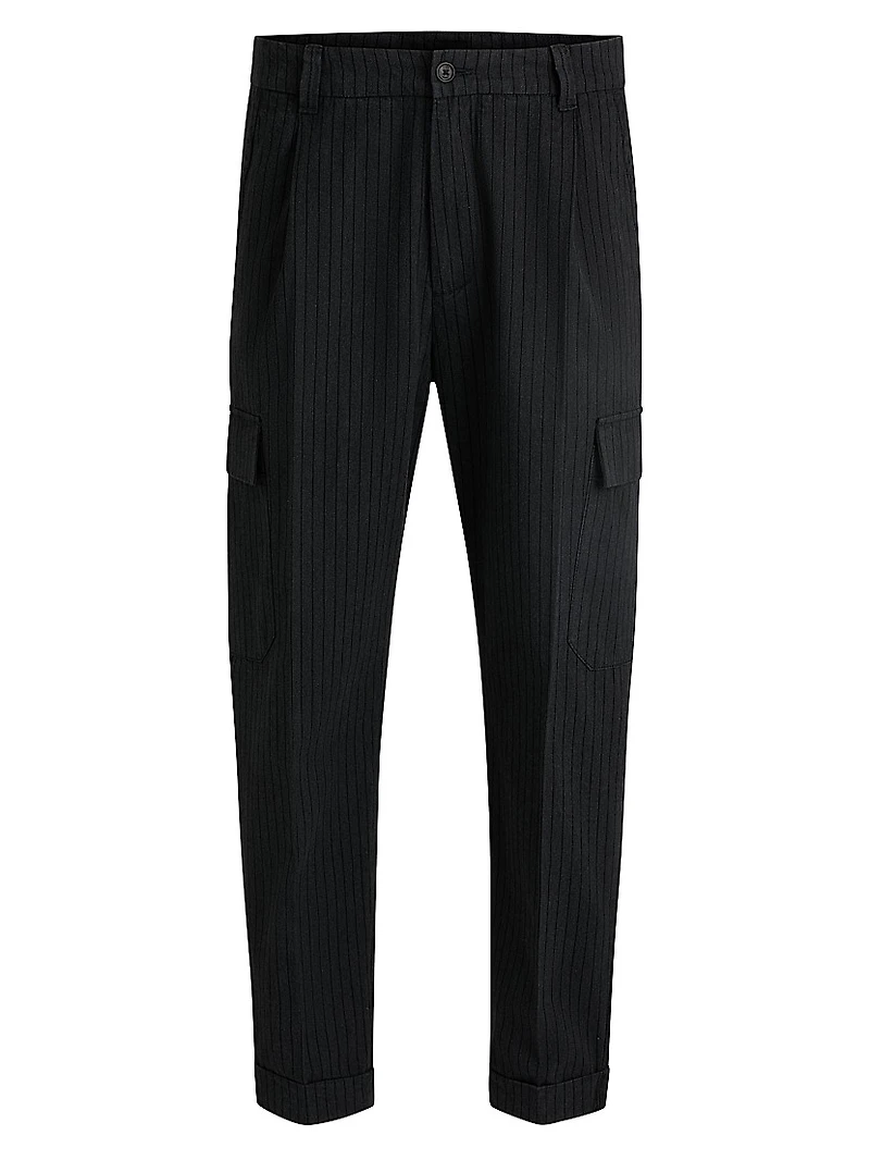 Tapered-Fit Trousers Striped Brushed Cotton