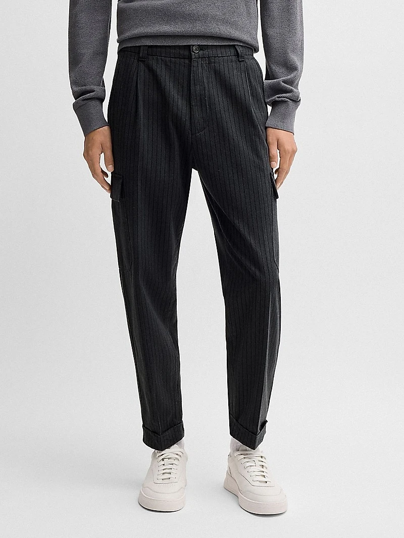 Tapered-Fit Trousers Striped Brushed Cotton