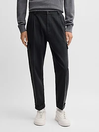 Tapered-Fit Trousers Striped Brushed Cotton
