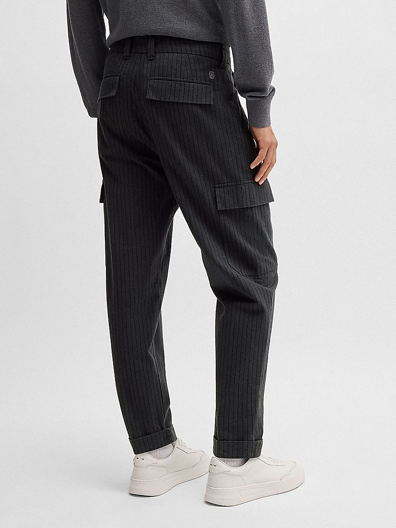 Tapered-Fit Trousers Striped Brushed Cotton