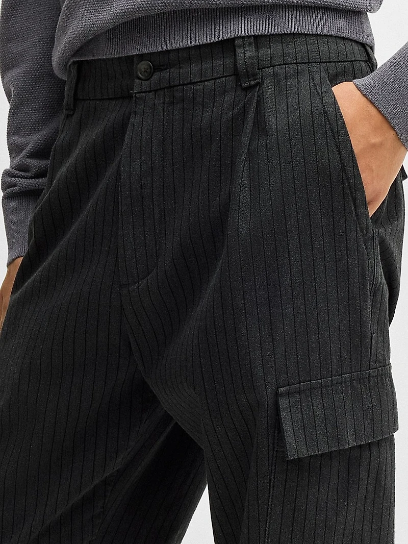 Tapered-Fit Trousers Striped Brushed Cotton
