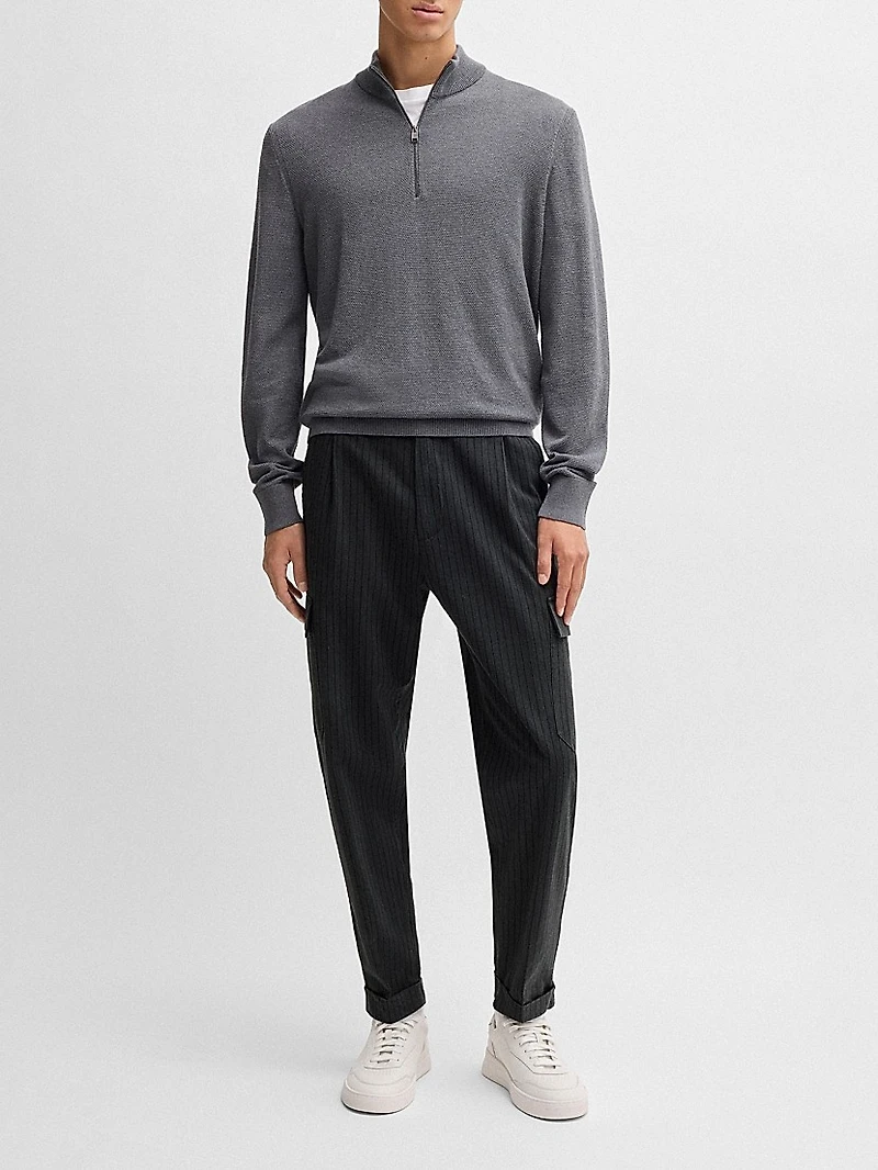 Tapered-Fit Trousers Striped Brushed Cotton