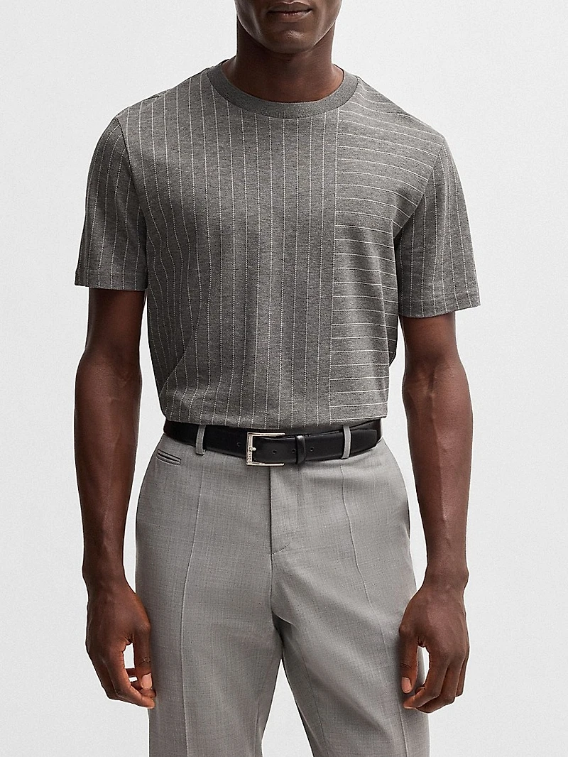Mercerized-Cotton T-Shirt with Mixed Stripes