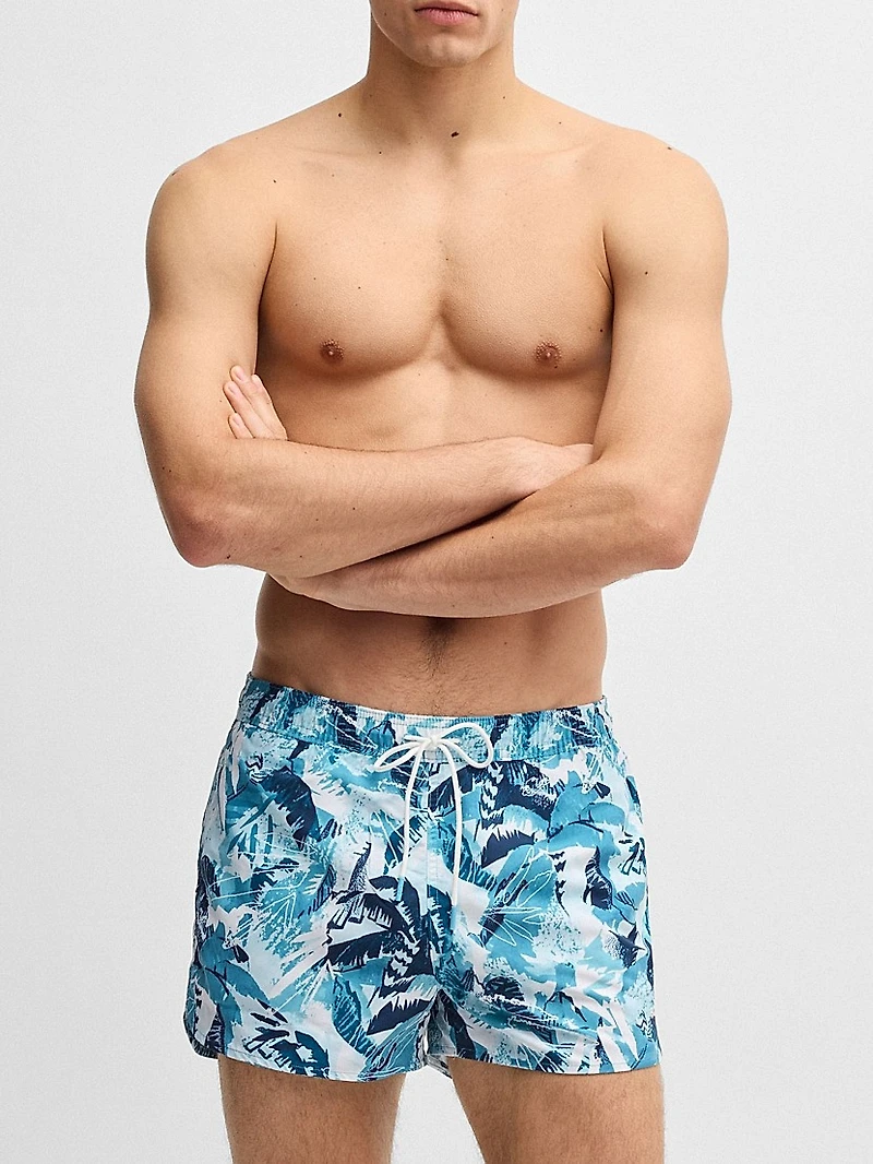 Printed Swim Shorts with Logo Detail