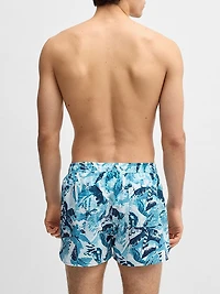 Printed Swim Shorts with Logo Detail