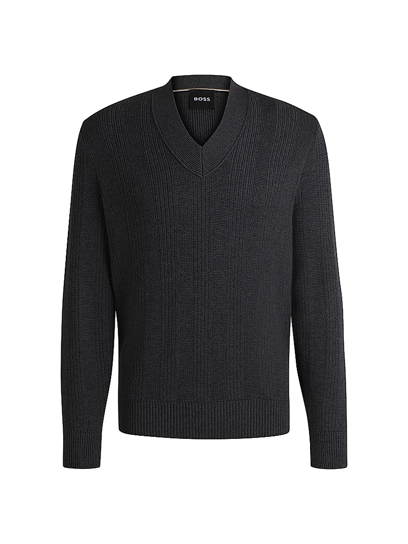 Mixed-Structure V-Neck Sweater Wool