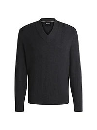 Mixed-Structure V-Neck Sweater Wool