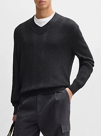 Mixed-Structure V-Neck Sweater Wool