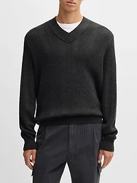 Mixed-Structure V-Neck Sweater Wool