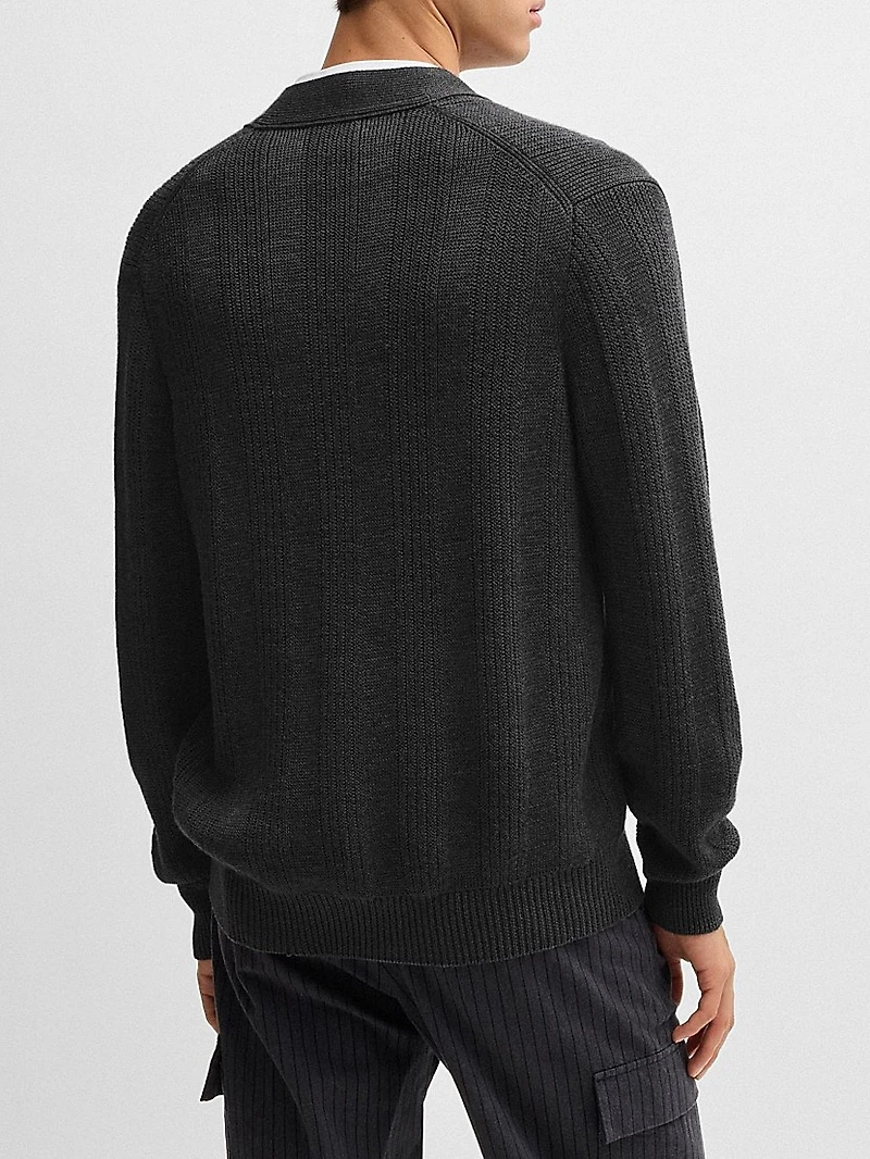 Mixed-Structure V-Neck Sweater Wool