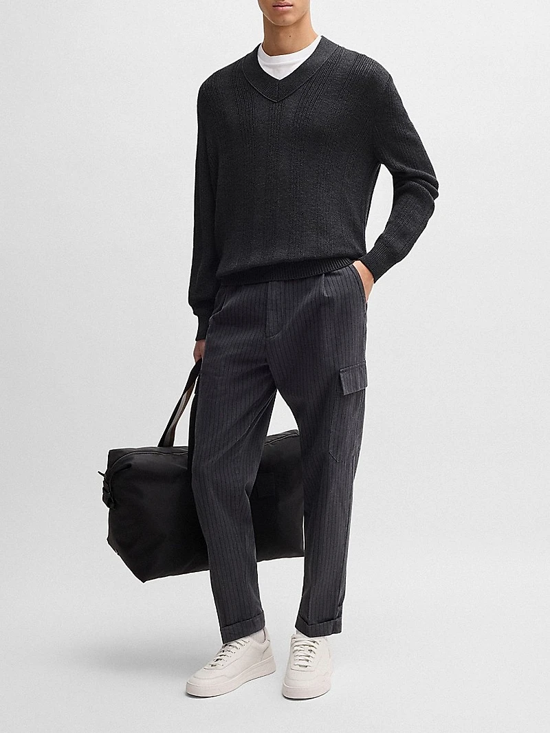 Mixed-Structure V-Neck Sweater Wool